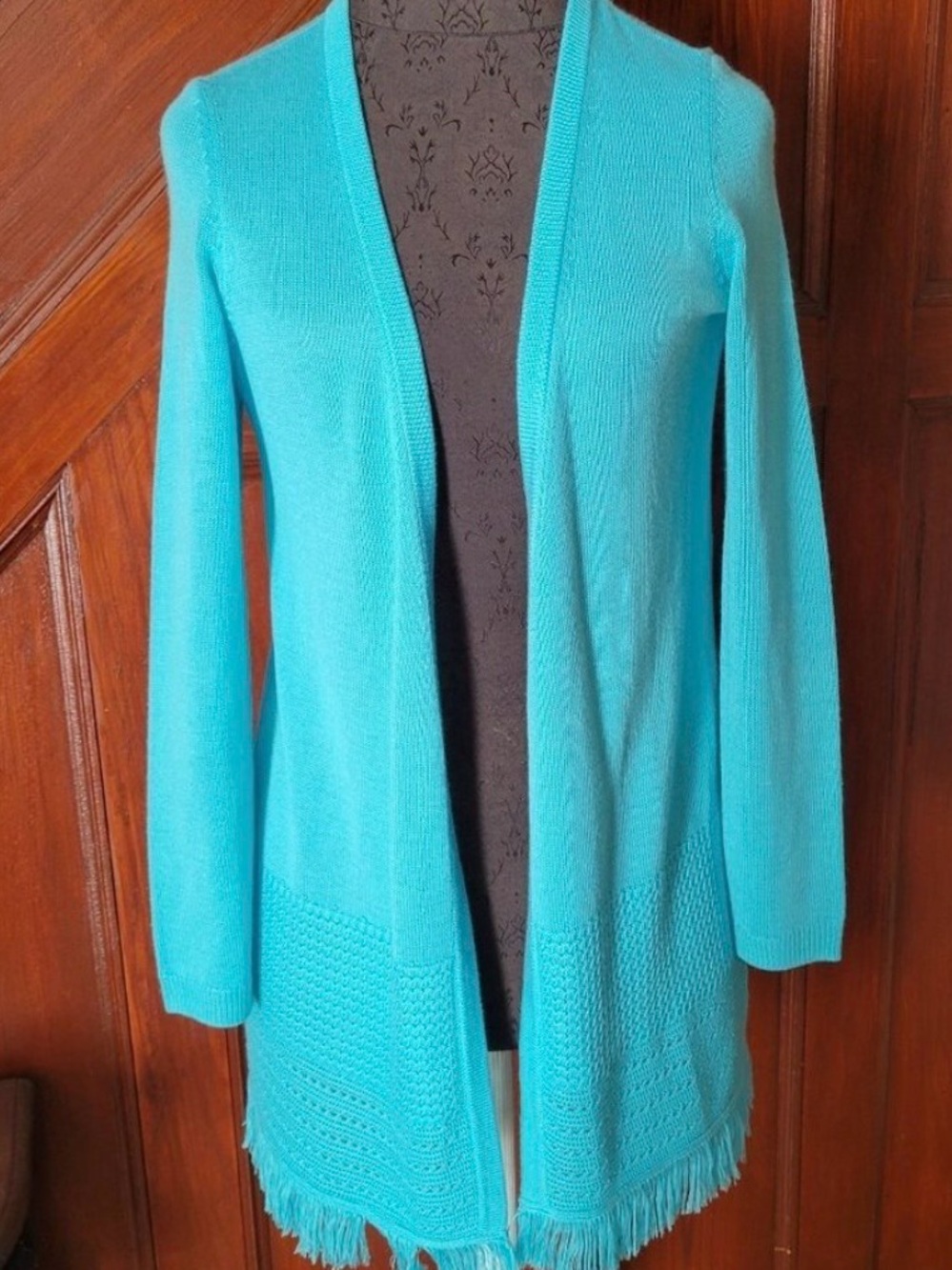 Talbots NWT Women’s Open-Front Turquoise Fringe Cardigan Sweater